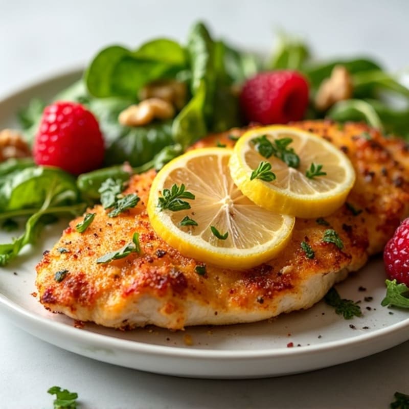 Crispy Lemon-Herb Chicken with Fresh Raspberry Salad