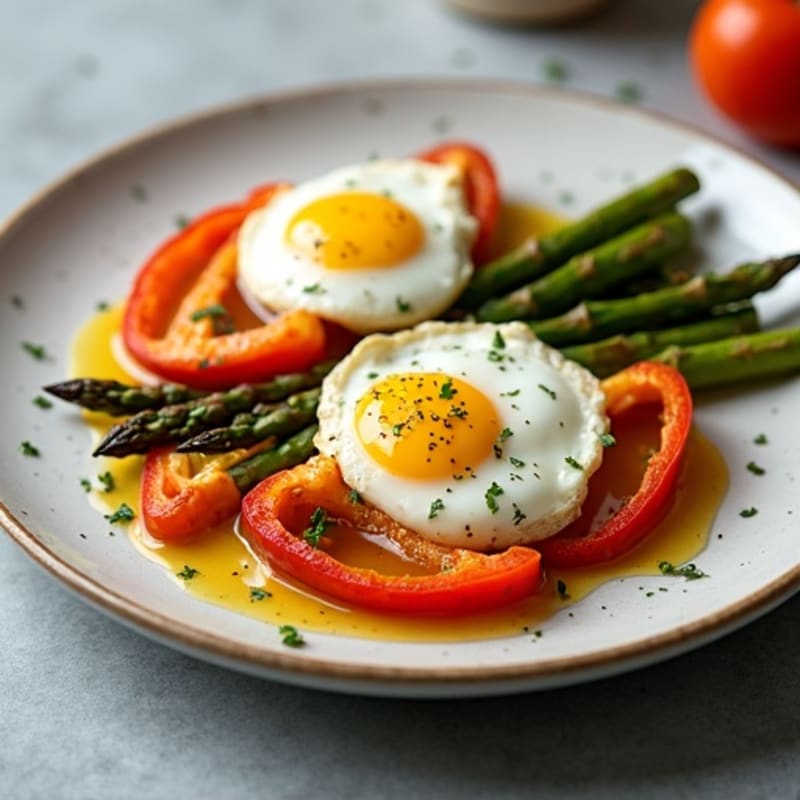 Sheet Pan Eggs with Roasted Asparagus and Bell Peppers