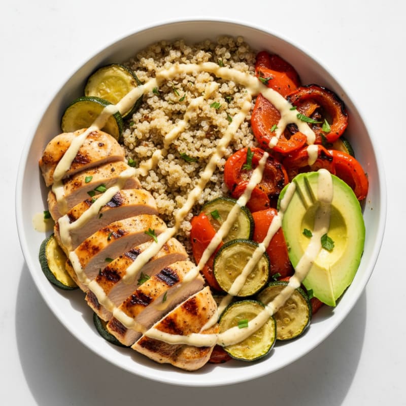 Grilled Chicken and Quinoa Bowl with Roasted Vegetables