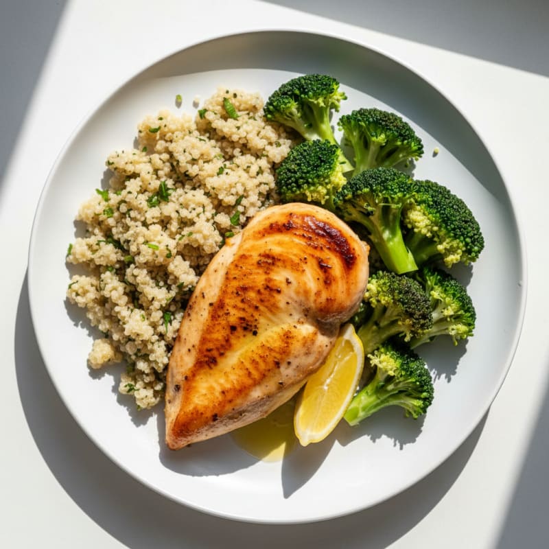 Seared Chicken Breast with Steamed Broccoli and Quinoa