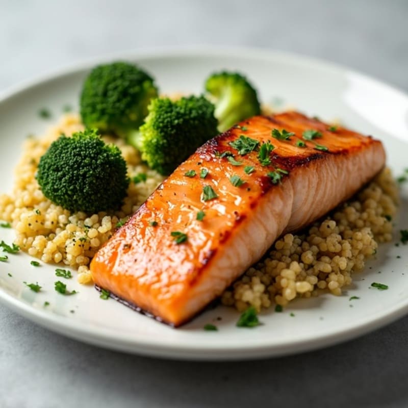 Seared Salmon Fillet with Roasted Broccoli and Quinoa