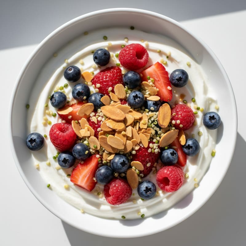 Silky Greek Yogurt with Mixed Berries and Protein Crunch