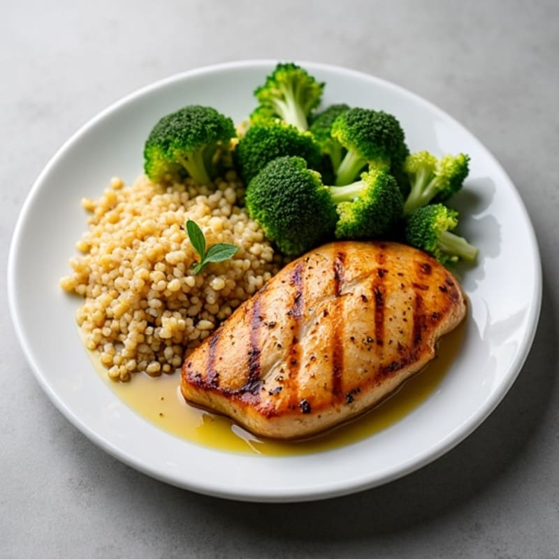 Grilled Chicken Breast with Quinoa and Roasted Broccoli