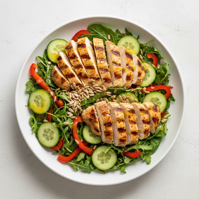 Grilled Chicken Salad with Crunchy Vegetables and Lemon Vinaigrette