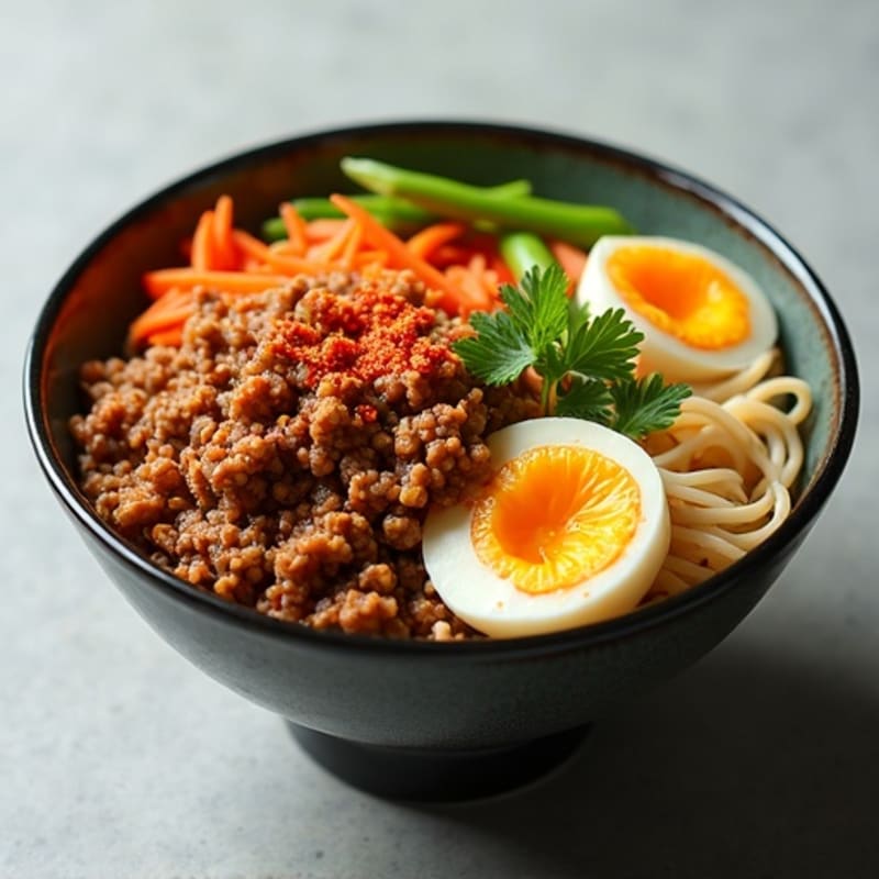 Spicy Ginger-Garlic Ground Pork Noodle Bowl
