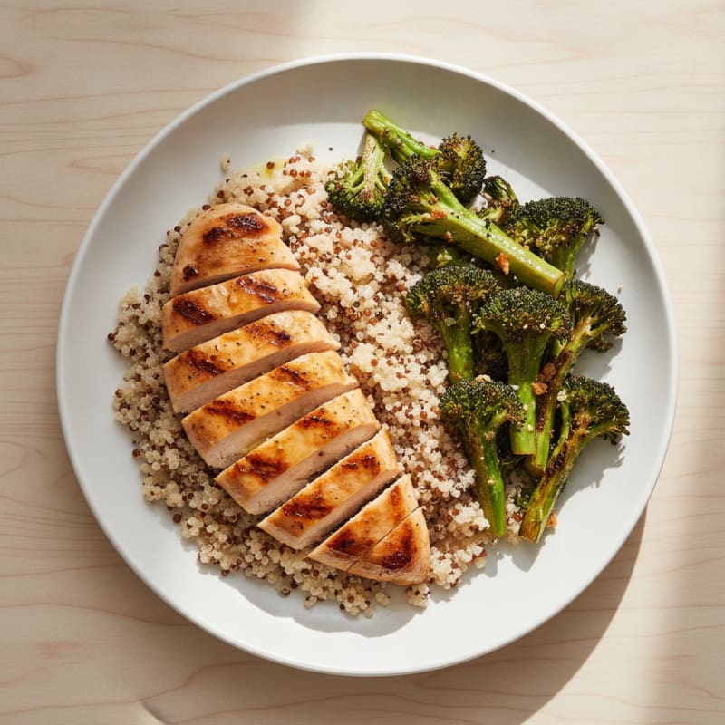 Grilled Chicken Breast with Quinoa and Roasted Broccoli