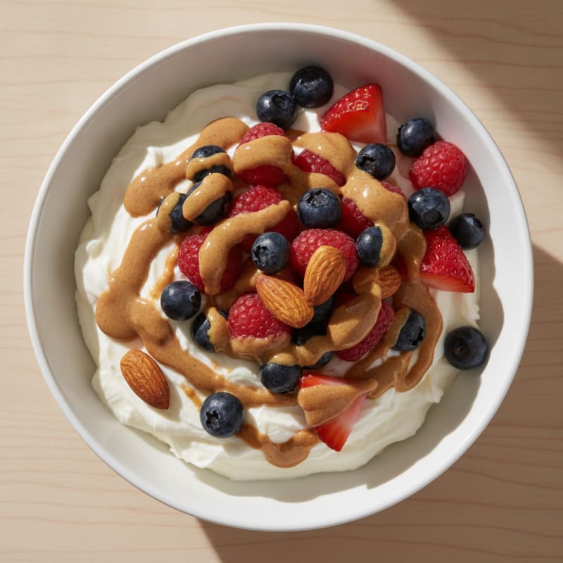Greek Yogurt Protein Bowl with Mixed Berries and Almond Butter