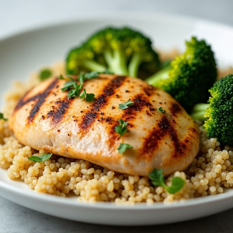 Grilled Chicken Breast with Quinoa and Roasted Broccoli