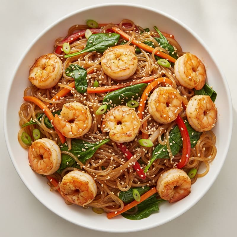 Garlic Shrimp with Korean Sweet Potato Noodles