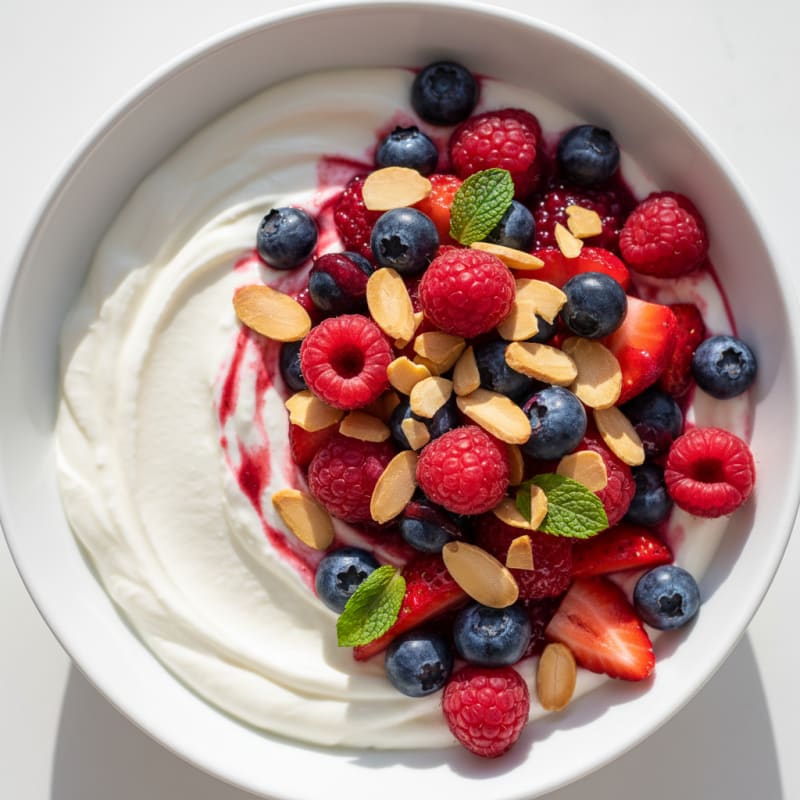 Greek Yogurt Protein Parfait with Mixed Berries and Almonds