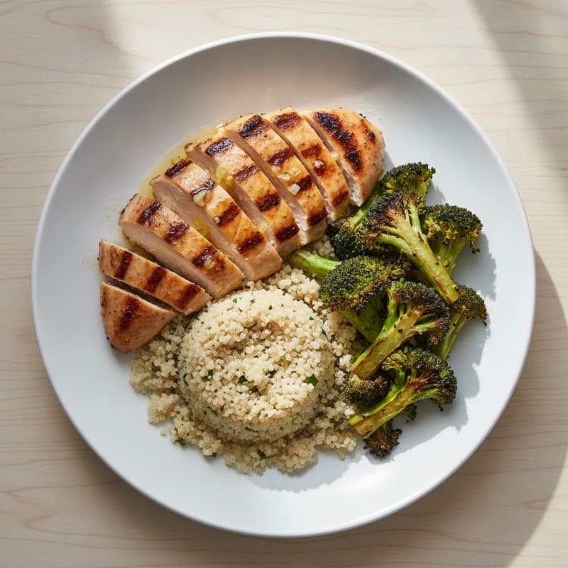 Grilled Chicken Breast with Quinoa and Roasted Broccoli
