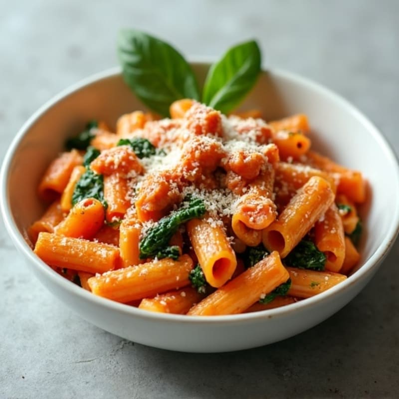 Creamy Lean Ground Turkey Baked Ziti with Spinach