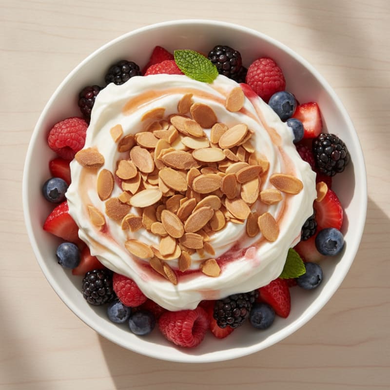 Greek Yogurt Protein Parfait with Mixed Berries and Almonds