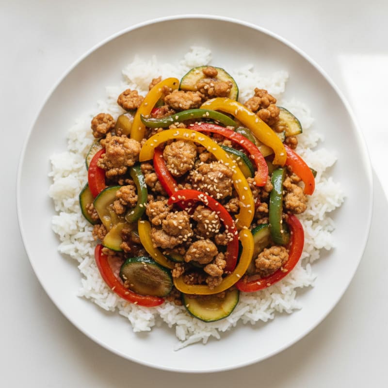 Ground Turkey and Bell Pepper Stir Fry with Jasmine Rice