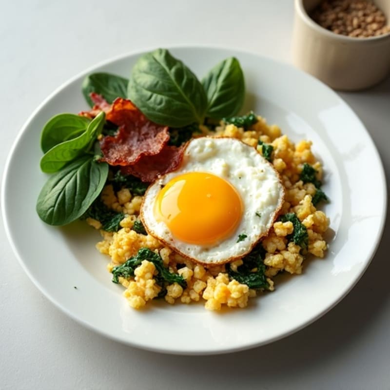 Cottage Cheese Scramble with Spinach and Turkey Bacon