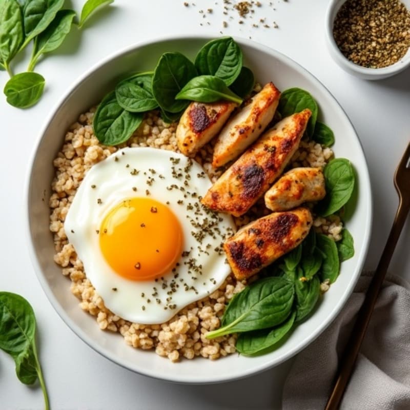 Savory Protein Oatmeal Bowl with Herb-Roasted Chicken and Eggs