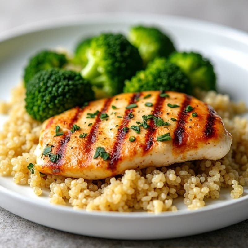 Grilled Chicken Breast with Quinoa and Steamed Broccoli