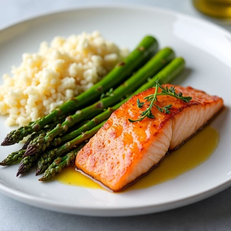 Seared Salmon with Roasted Asparagus and Cauliflower Rice