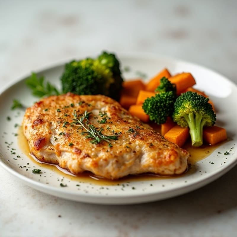 Crispy Lemon Herb Chicken with Roasted Sweet Potatoes and Broccoli