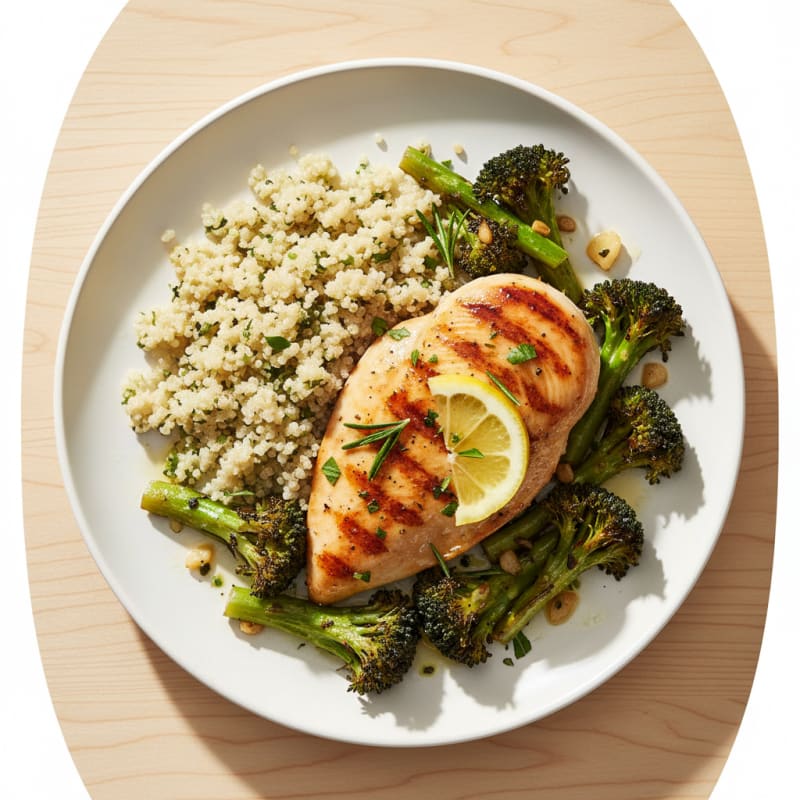 Grilled Chicken Breast with Quinoa and Roasted Broccoli