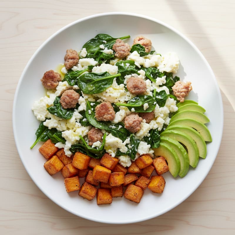 Egg White Scramble with Spinach and Turkey Sausage