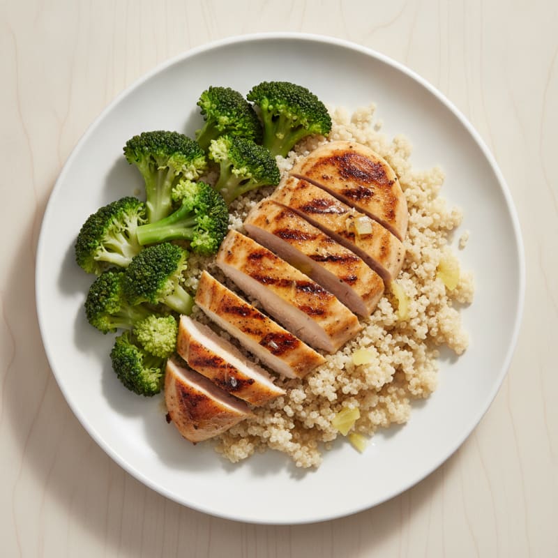 Grilled Chicken Breast with Quinoa and Steamed Broccoli