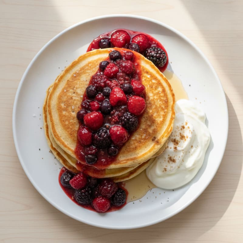 Fluffy Buttermilk Pancakes with Berry Compote