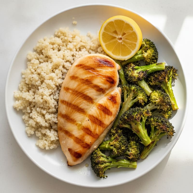 Grilled Chicken Breast with Roasted Broccoli and Quinoa