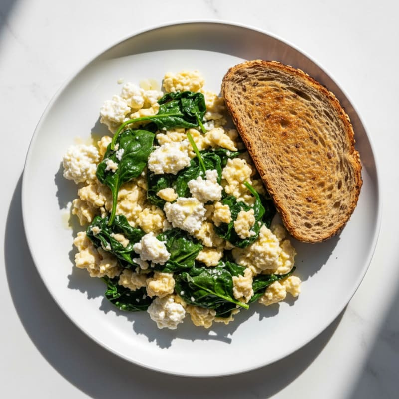 Egg White Spinach Scramble with Cottage Cheese