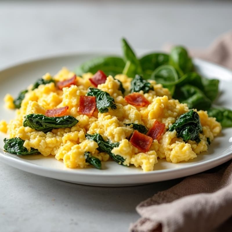 Cottage Cheese Scramble with Spinach and Turkey Bacon