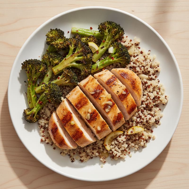 Grilled Chicken Breast with Quinoa and Roasted Broccoli