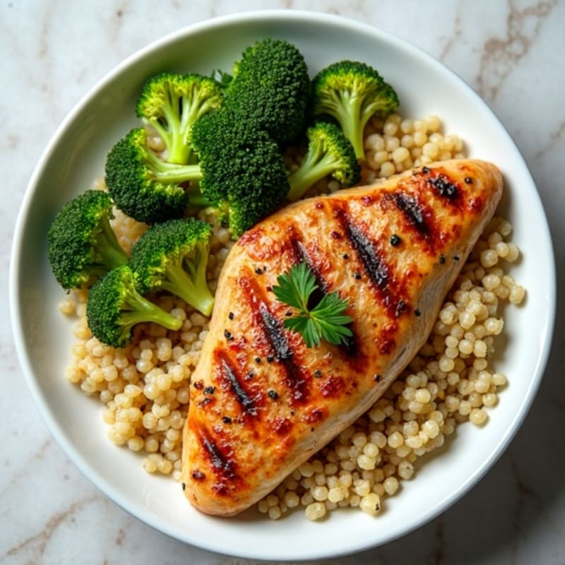 Grilled Chicken Breast with Roasted Broccoli and Quinoa