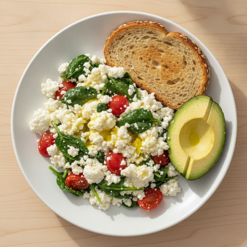 Egg White and Cottage Cheese Scramble with Spinach and Tomatoes