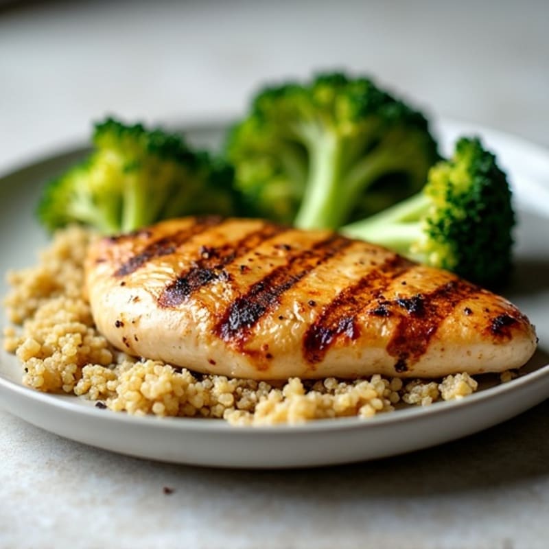 Grilled Chicken Breast with Quinoa and Roasted Broccoli