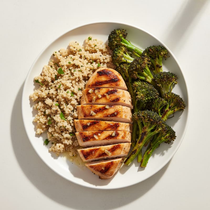 Grilled Chicken Breast with Roasted Broccoli and Quinoa