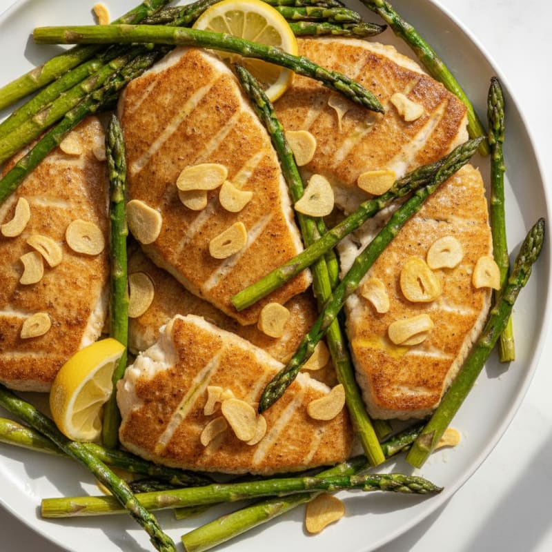 Seared Tilapia with Roasted Asparagus and Garlic