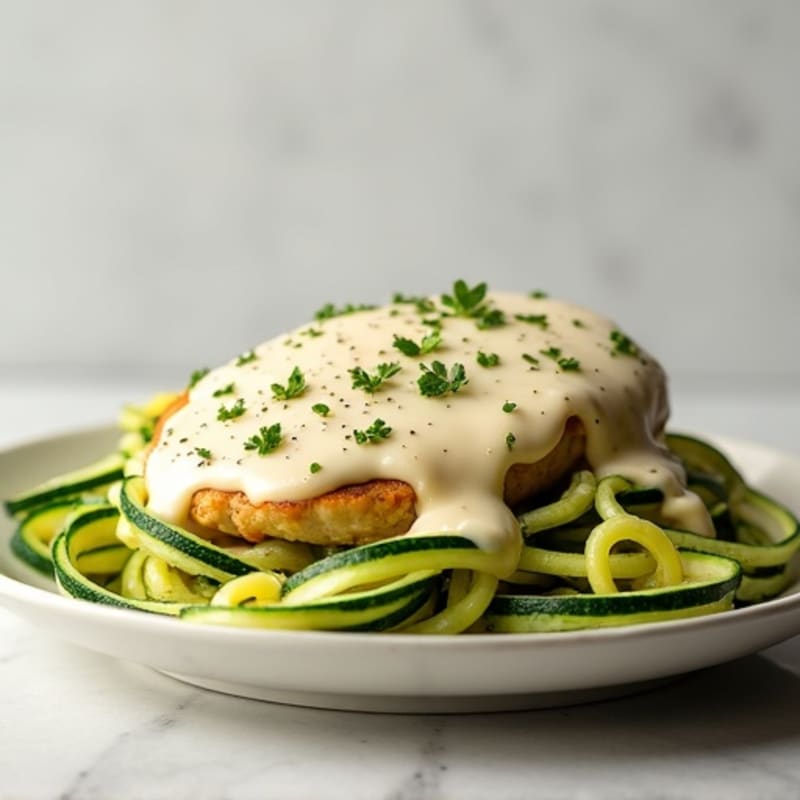 Creamy Cauliflower Alfredo Chicken with Zucchini Noodles