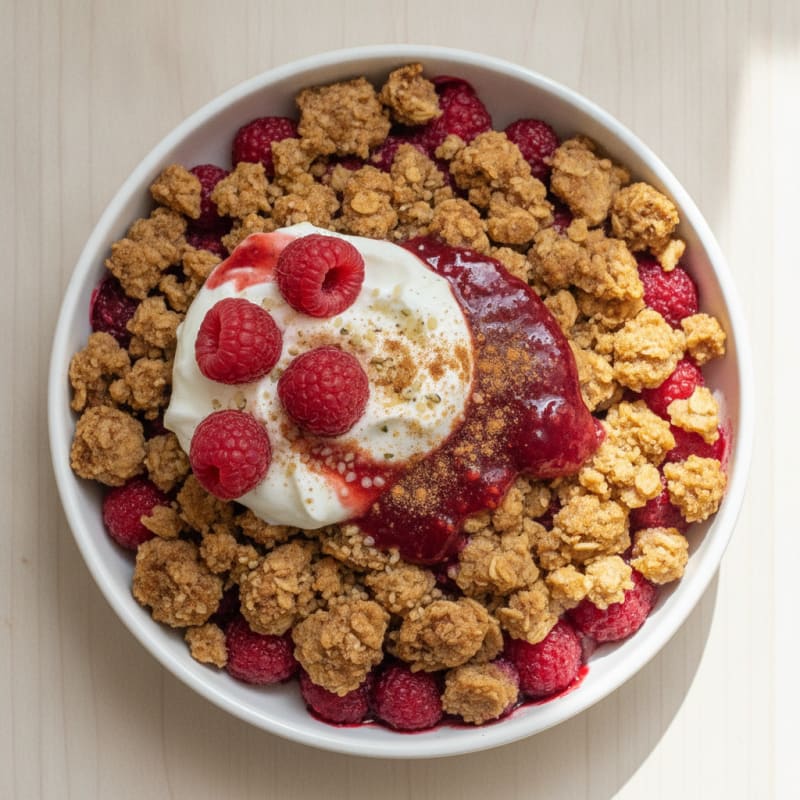Baked Raspberry Cobbler with Oat Topping