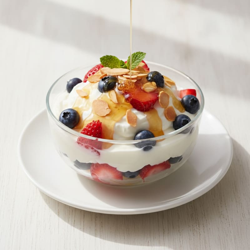 Creamy Greek Yogurt Parfait with Mixed Berries and Almonds