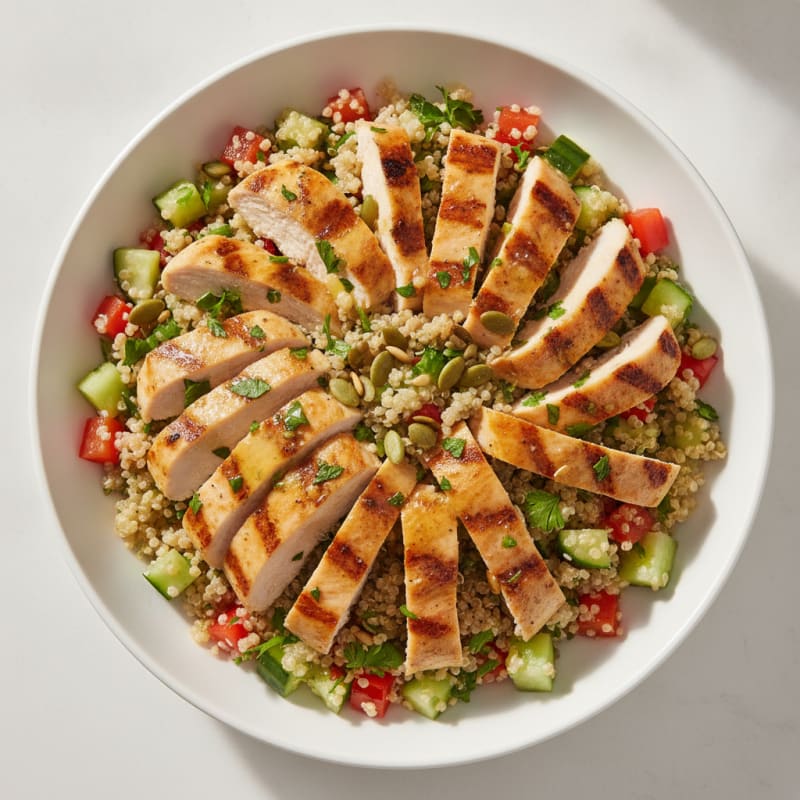 Grilled Chicken and Quinoa Salad with Crunchy Vegetables