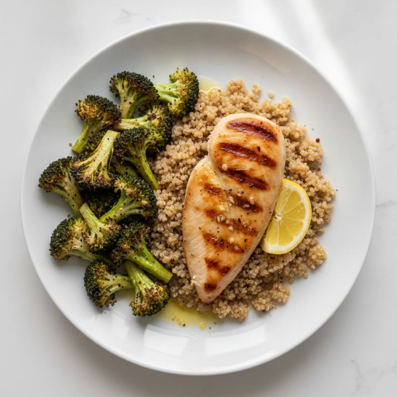 Grilled Chicken Breast with Quinoa and Roasted Broccoli