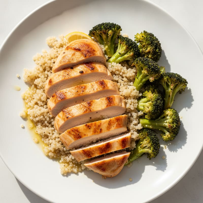 Grilled Chicken Breast with Quinoa and Roasted Broccoli