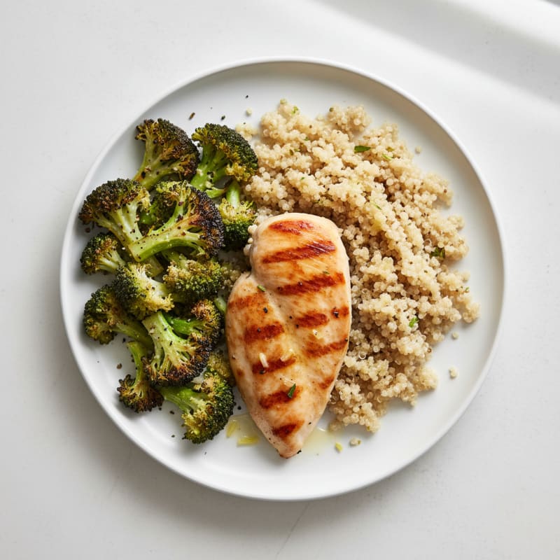 Grilled Chicken Breast with Quinoa and Roasted Broccoli