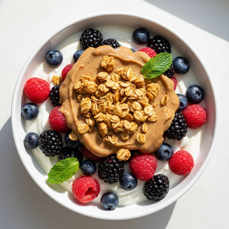Creamy Greek Yogurt Parfait with Mixed Berries and Almond Butter