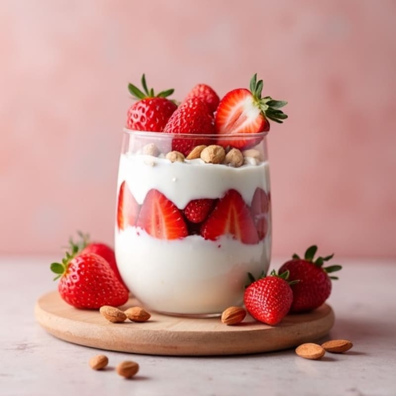Strawberry Protein Yogurt Parfait with Almonds