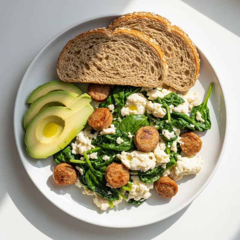 Egg White Scramble with Spinach and Turkey Sausage