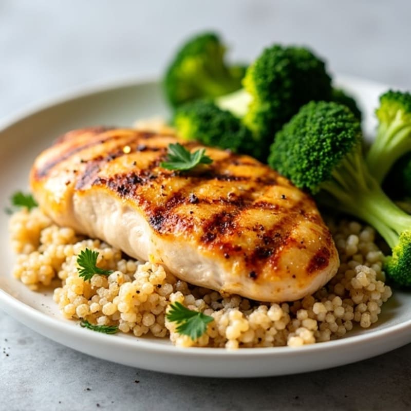 Grilled Chicken Breast with Quinoa and Roasted Broccoli