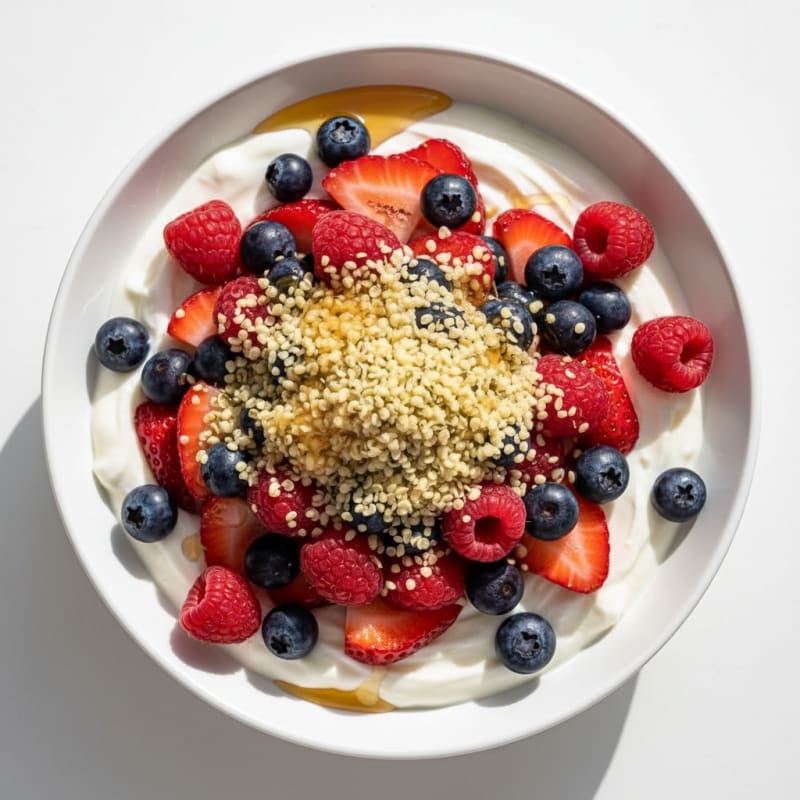 Creamy Greek Yogurt Parfait with Mixed Berries and Hemp Seeds
