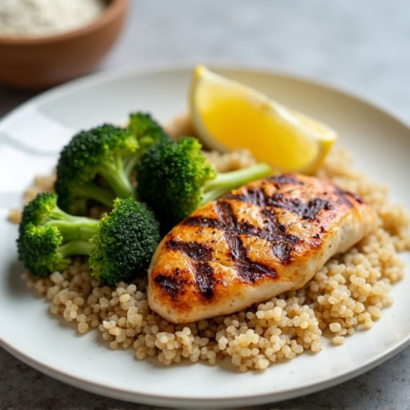 Grilled Chicken Breast with Quinoa and Roasted Broccoli
