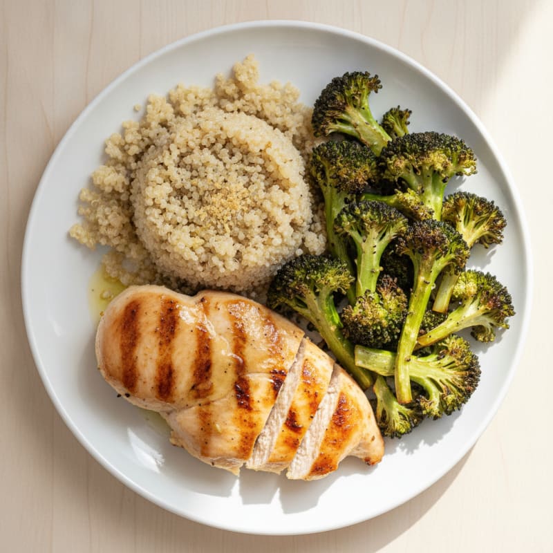 Grilled Chicken Breast with Quinoa and Roasted Broccoli